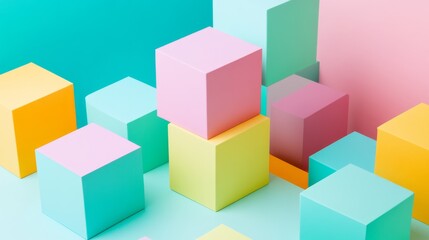 Obraz premium Colorful geometric blocks in pastel shades.