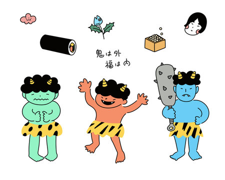 手描きの節分イラストセット