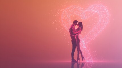 Obraz premium Couple embracing with heart-shaped sparkles.