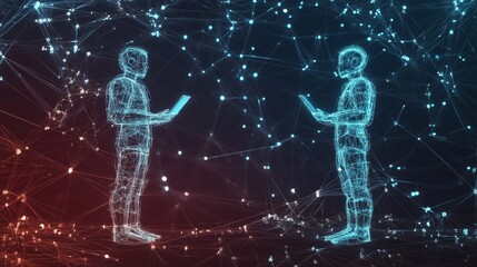 Digital avatars interacting in virtual space.