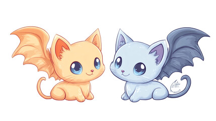 Obraz premium Adorable illustration of an angel cat and a devil cat, perfect for fantasy and children projects