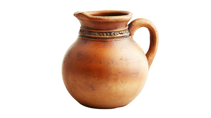 Traditional clay jug isolated on transparent background, showcasing ancient pottery techniques and craftsmanship