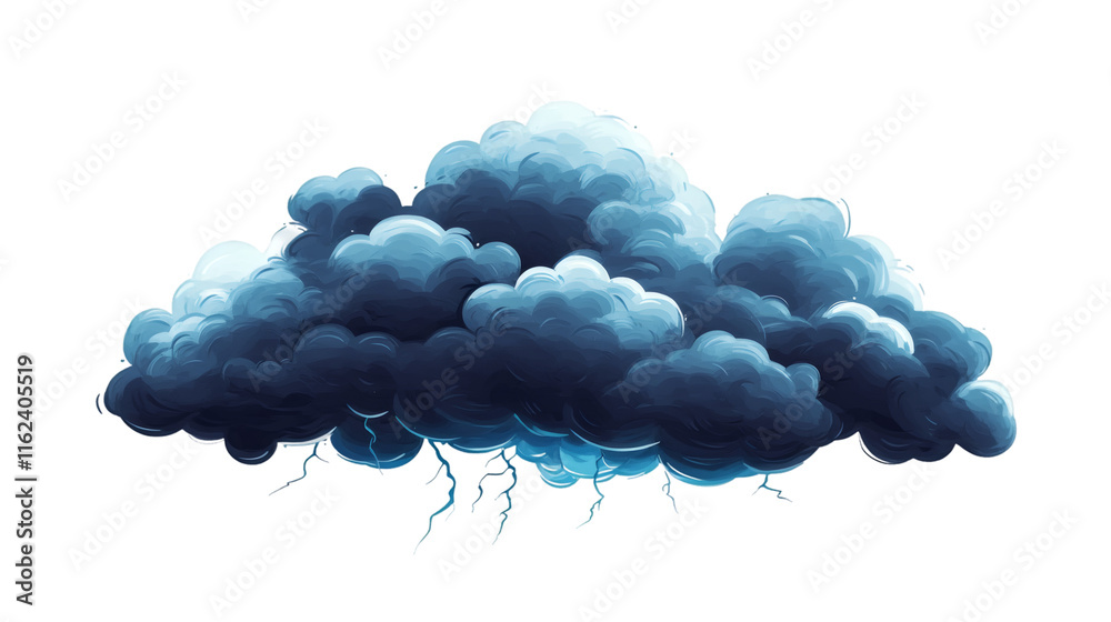 Poster Dark cumulonimbus cloud generating electrifying lightning against transparent background