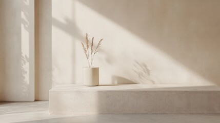 Minimalist Beige Room Decor With Dried Flowers