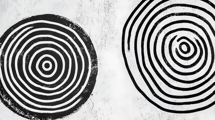 Abstract Black and White Concentric Circles Artwork