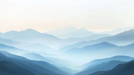 Fototapeta premium Serene blue mountain landscape at sunrise.
