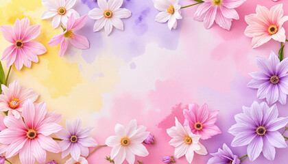 Fototapeta premium Colorful flowers on watercolor background
