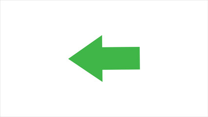 Abstract Directional arrow signal icon. green color simple straight arrow pointing to the Left on white background. 