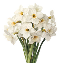 Obraz premium Watercolor bouquet of paperwhite narcissus winter garden clipart muted tones floral art transparent design