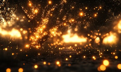 Obraz premium Magical glowing forest at night.