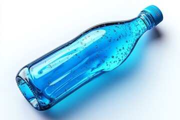A blue bottle filled with sparkling water, showcasing its refreshing contents.