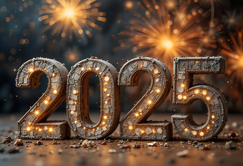 2025 New Year's Typography on a Textured Mud Surface