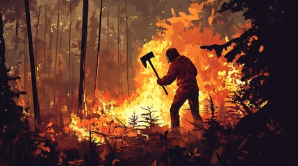 Obraz premium Forest Firefighter Battling Blaze