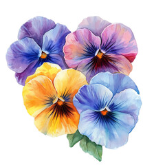 Vibrant watercolor pansies clipart floral art seasonal flowers colorful garden artistic viewpoint multicolored petals