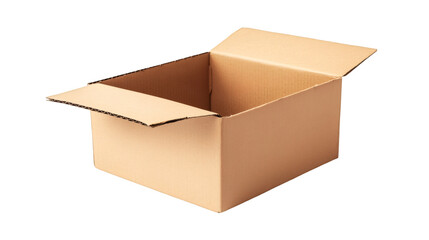 Open cardboard box isolated on transparent background, ideal for shipping and e-commerce visuals
