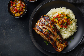 Grilled Fish with Rice and Mango Salsa