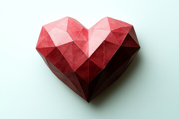 Polygonal Red Heart Shape on White Background, Love and Valentine's day concept. Paper Heart, Origami