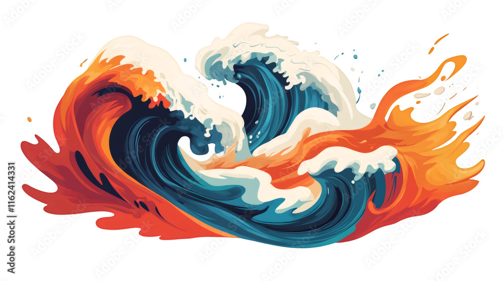 Poster Vibrant seawater surging and breaking, generating dynamic motion against transparent backdrop, highlighting oceanic power and natural energy