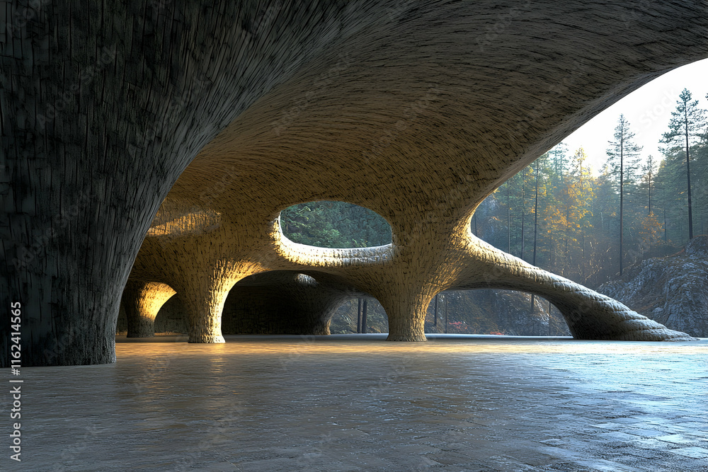 Fototapete stunning architectural design showcasing a unique, organic structure with flowing lines and textured