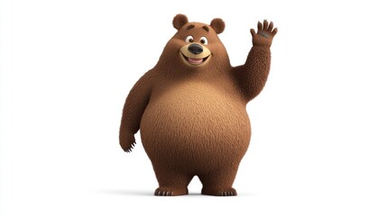 Happy Brown Cartoon Bear Waves Hello