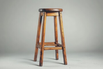 A simple wooden stool with four legs and a round seat, designed for seating.