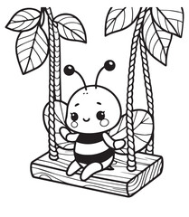 coloring book cute bee play swing 