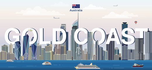 Gold Coast city skyline colorful vector illustration. Travel poster © brichuas