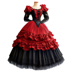 Obraz premium Elegant Red and Black Victorian Ball Gown with Lace Ruffles