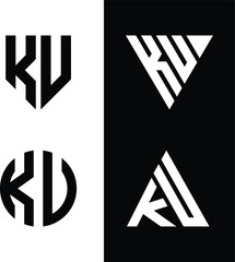 Initial letter KV, KU with triangle, circle shape monogram vector logo design