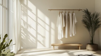 Minimalist Bedroom Interior Design With Hanging Clothes