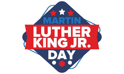 Martin Luther King, Jr. Day. Celebrated annual in United States in January, federal holiday. African American Rights Fighter. Patriotic american elements. Poster, card, banner, background. Vector