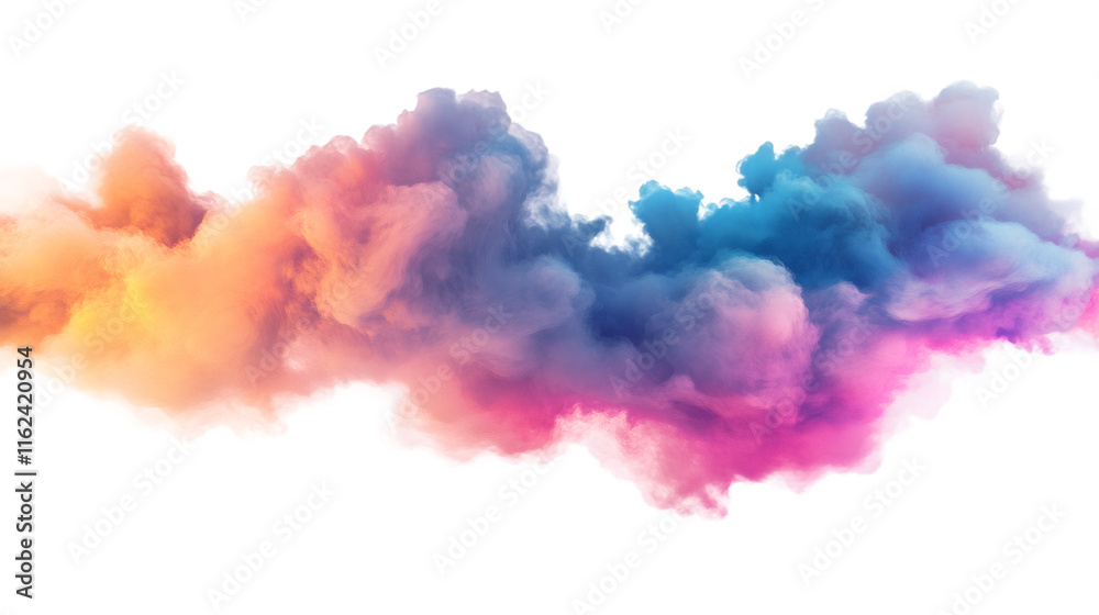 Aufkleber Translucent multicolored smoke billowing against white backdrop, blending soft hues with dynamic movement and ethereal visual texture