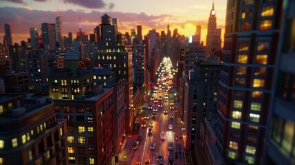 Fototapeta premium Dynamic Cityscape: Vibrant Urban Skyline and Light Trails in Motion