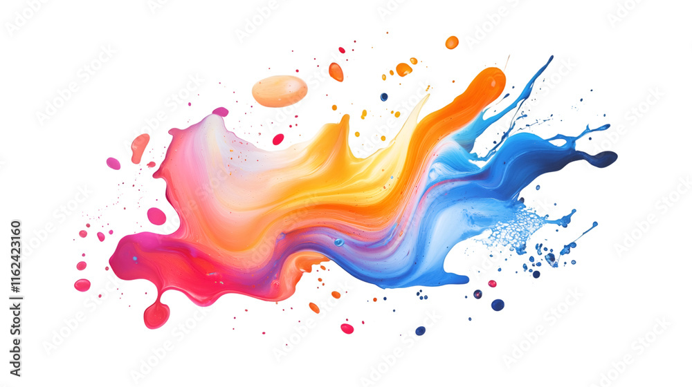 Poster colorful paint splashing and making a beautiful abstract design, isolated on transparent background