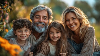 Obraz premium Happy Caucasian Family Enjoying Sunny Day Outdoors, perfect for family vacation or outdoor activities concepts