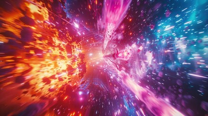 Galactic Explosion: Colorful Space Nebula with Burst of Light and Energy