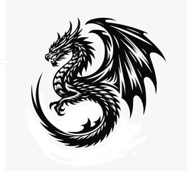 Dragon vector image black and white with white background