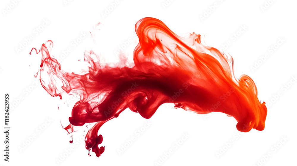 Poster Red ink swirling in water creates a dynamic abstract composition on a transparent background, adding vibrant energy to designs