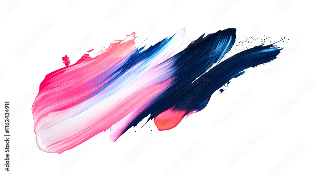 Poster pink, white and blue brushstrokes mixing and creating an abstract painting effect on transparent bac