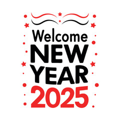 Welcome New Year 2025 Silhouette Vector Perfect for Greeting Card Designs on Transparent background