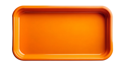Vibrant orange plastic food tray, isolated on a transparent background, offering versatile usage for food presentation or other purposes