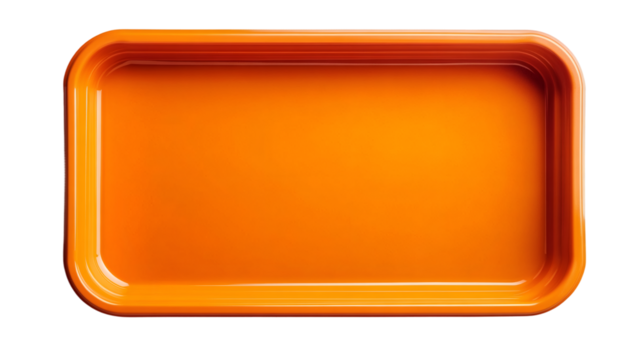 Vibrant orange plastic food tray, isolated on a transparent background, offering versatile usage for food presentation or other purposes