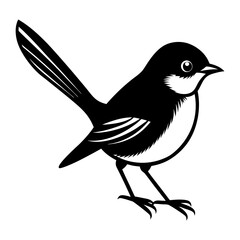 Solid black outline Fairy-Wren animal vector