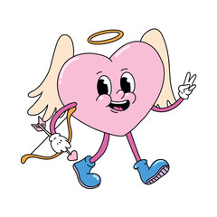 cute retro cartoon character of cupid heart for Valentine's day poster, print, card, sticker, invitation, sublimation. etc. EPS 10