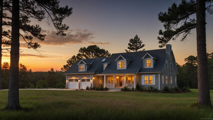 Cape Cod architecture house during sunset