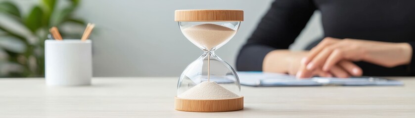 Time Management Techniques for Professionals in Office Environment with Hourglass Tools