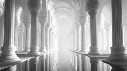 Fototapeta premium Ethereal White Palace: A Symphony of Columns and Light