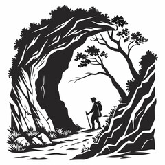 Naklejka premium Cave Entrance vector silhouette black design white background