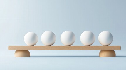 Balancing White Spheres on a Wooden Plank Minimalist Design Studio Setting Modern Aesthetics