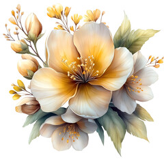 Nature, flowers, clipart watercolor painting of flower, symmetrical pattern, botanical print on white background, vintage style.QW-0520